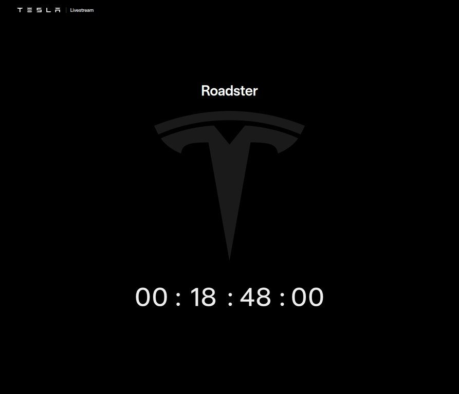 صفحة البث الرسمية من تسلا مع العد التنازلي لكشف Roadster